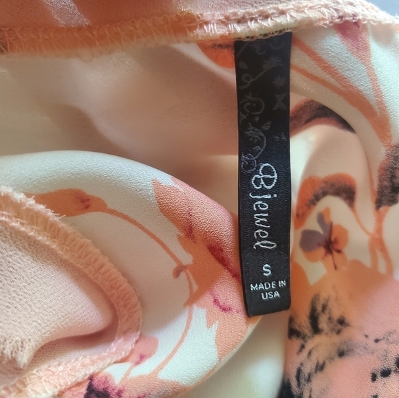 Bjewel Women's Sleeveless Floral Blouse Top Spring Peach Rose Cream - Picture 6 of 7